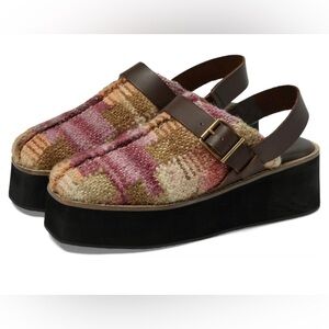 Free People Astrid Multicolor Wool Plaid Platform Slingback Mules size 8.5 NWOB